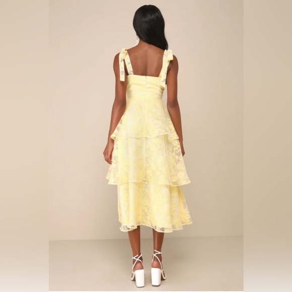 Lulus Yellow Coquette Tie-Strap Bustier Lace Sweetheart Neckline Midi XL Dress - Picture 10 of 10